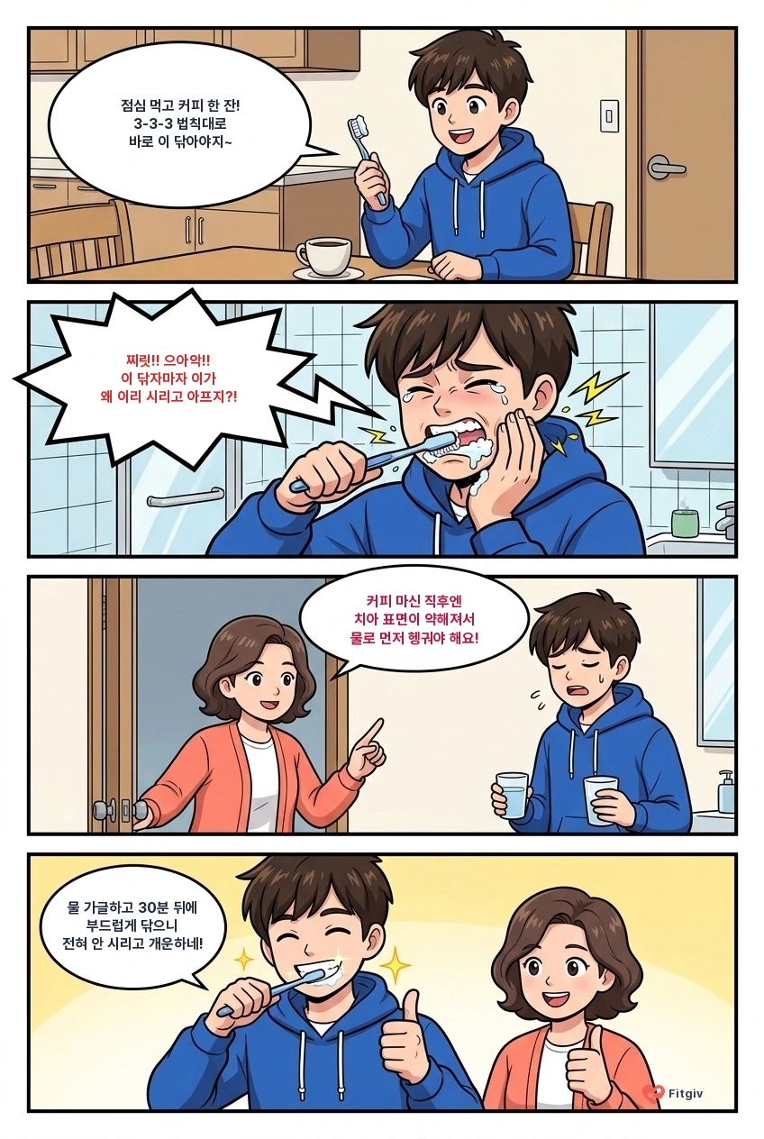식후 3분 양치질의 배신: 커피 마시고 이 닦았다가 벼락 맞은 남편